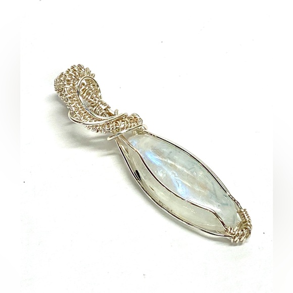 HANDMADE Moonstone Hand Wrapped Silver Plated Statement Pendant, Artisan Jewelry - Picture 8 of 10